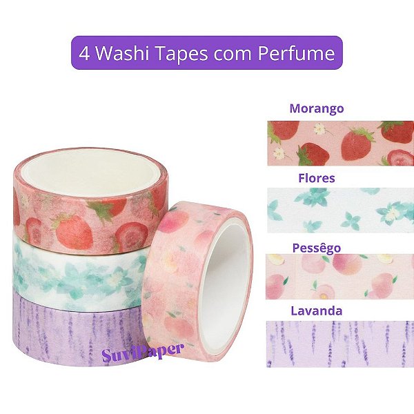 4 Washi Tape Perfumada BRW 1,5cmx3m - Kit 4 Washi Tapes com Cheiro DIY Artesanato