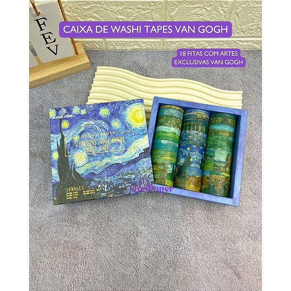Kit 18 Washi Tapes Van Gogh Fitas Adesivas Decorativas Papelaria Premium