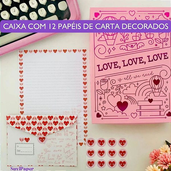 Caixa de Papéis de Carta Decorados + Envelopes Love is All We Need (Buendía) - Dia dos Namorados, Presente, Amor
