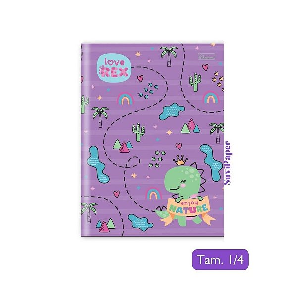 Caderno Brochura Pequeno 1 Matéria 80 Folhas Love Rex Cadersil - Coleção Fofa Dinossauro