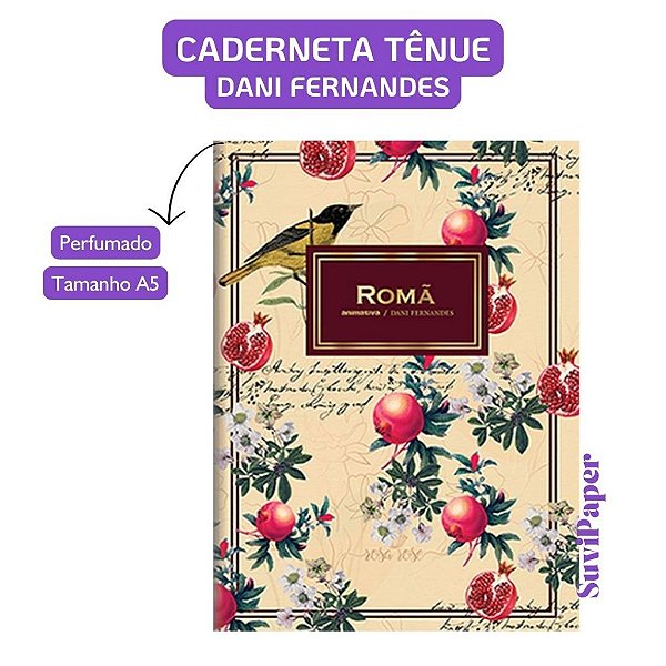 Caderno Perfumado Duplex Dani Fernandes – Romã, 32 folhas, Papelaria premium