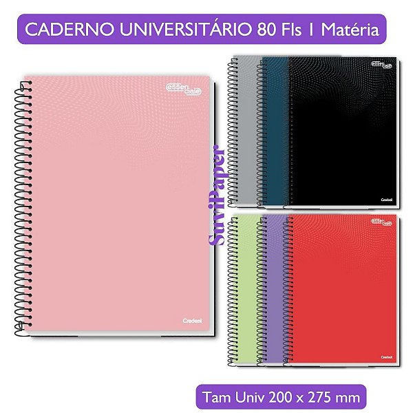 Caderno Univ. Essenciale Credeal - 1 matéria / 80 folhas - Tamanho 20x27,5 cm Capa Lisa