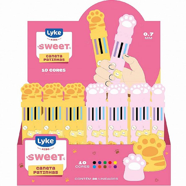 Caneta Esferográfica 10 em 1 Patinha de Gato – 10 Cores Ponta 0,7mm