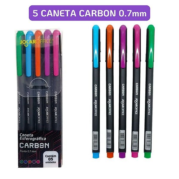 Caneta Esferográfica Jocar Office Carbon 0,7 mm – Estojo com 5 Cores Vibrantes