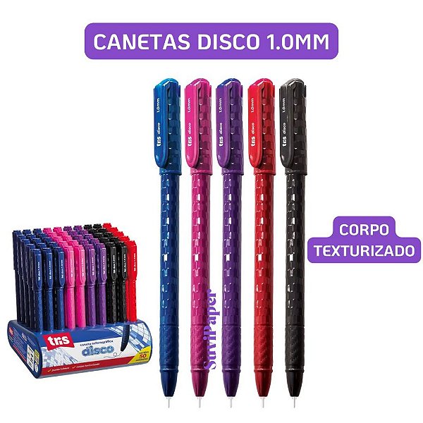 Caneta Esferográfica Tris Disco 1,0 mm Kit com 2/4/5 Unidades Corpo Texturizado Design Premium