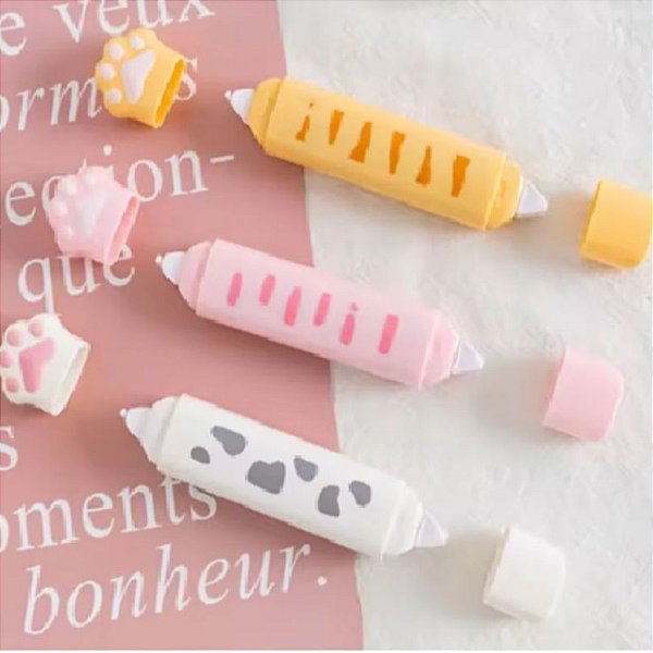 Fita Corretiva  + Cola em Fita 2 em 1 - Estilo Pata de Gato Papelaria Fofa e Kawaii