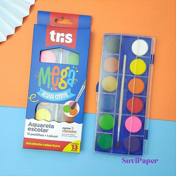 Estojo Aquarela Mega Acqua Color - 12 Cores + Pincel - Tris