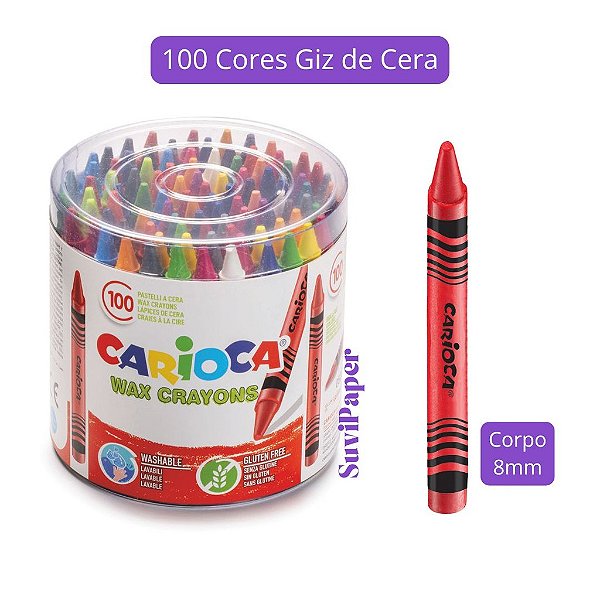 Giz de Cera Fino Carioca Pote com 100 Cores Lavável