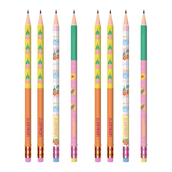 Kit 8 Lápis de Jardim Grafite HB Léo e Léo