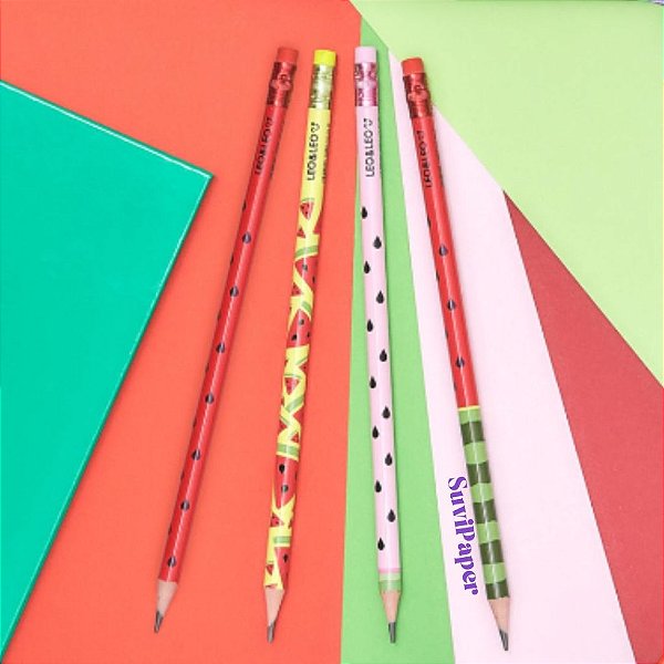 Kit 8 Lápis de Melancia Grafite HB Léo e Léo