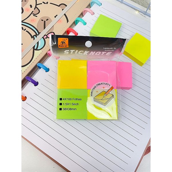 Kit 4 Blocos Adesivos 400 Folhas Pastel ou Neon