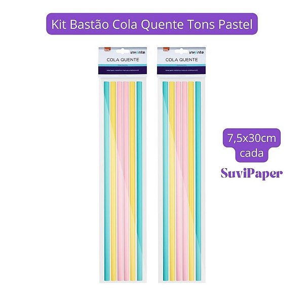 Kit 2 Bastão Cola Quente Fino Tons Pastel Brw - 6un Cada Colorido Pastel