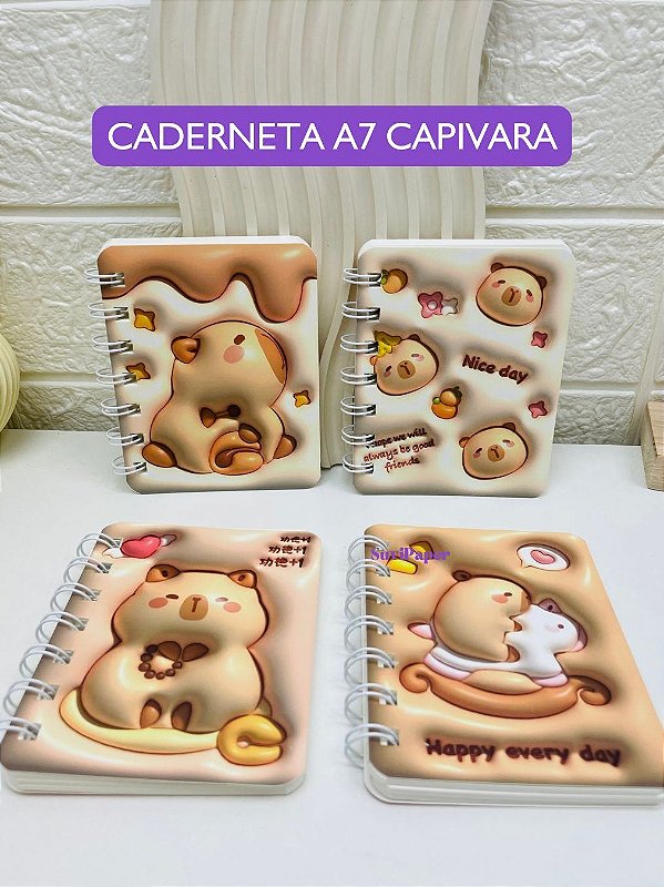 Mini Caderno Capivara A7 Espiral 80 Folhas Pautadas Companheiro de Bolsa fofinho