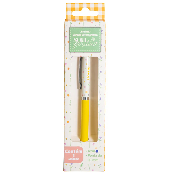 Caneta Luxo Presenteável Linha Soul Garden Xadrez com Estampas Floridas - Caixa Presenteável com 1 Unidade Tinta Azul -