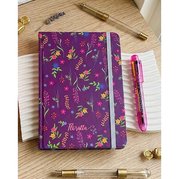 Kit Presenteável Caderno Floratta A5 80 Folhas Pontilhadas + Caneta Esf. 8 em 1 Cores 1.0mm
