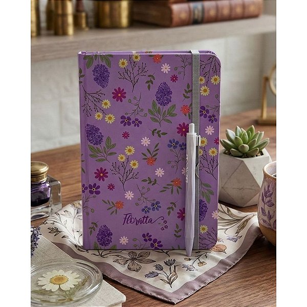 Kit Presenteável Caderno Floratta A5 80 Folhas Pontilhadas + Caneta Gel Signature Azul 0.5mm