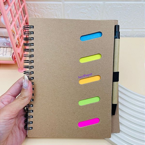 Caderno de Anotação com Caneta e Marca Páginas - 70 Folhas Tamanho 14 x18cm Ideal para Estudos e Organização