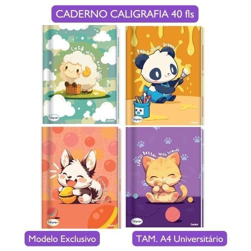 Caderno de Caligrafia Brochurão LALA Pets 40 folhas Tamanho 200x275mm Infantil Atividade Escolar Caderno Costurado