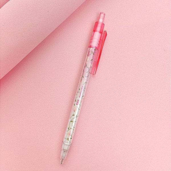 Lapiseira Delicata Tris Rosa Flor Escrita 0.7mm e Tubo com 12 Grafites Linha Holic Escolar