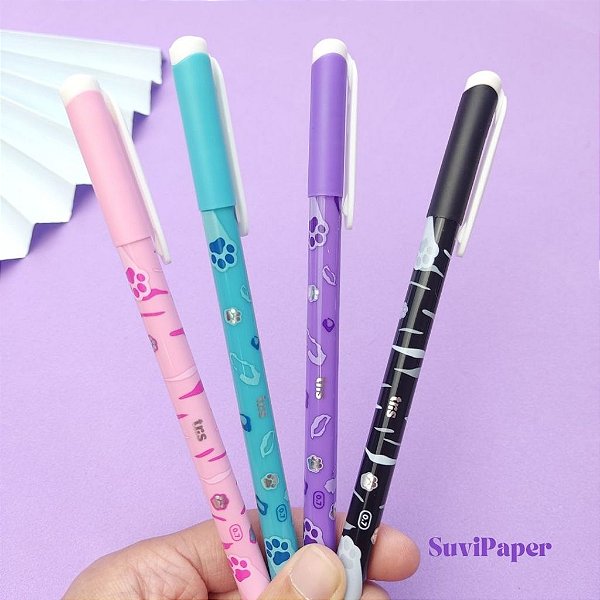 Caneta Esferográfica Colorida 0.7mm Und - Holic Pets Tris - Ponta Fina Tinta Colorida (Rosa, Azul, Roxo, Preto)