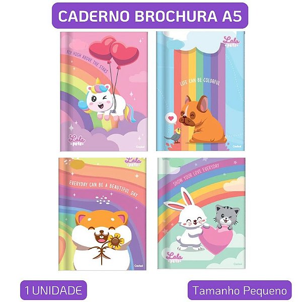 Caderno Brochura Pequeno (A5) Lala Pets 2024 Tamanho 14x20,2cm - 80 Folhas Capa Dura Costurado - Credeal Infantil