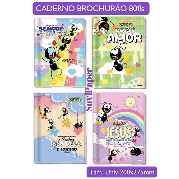 Caderno Brochurão Smilingüido Credeal 80fls Coleção 2026 Smilinguido Cristão Infantil Versículos Brochura Tam 20x27,5cm