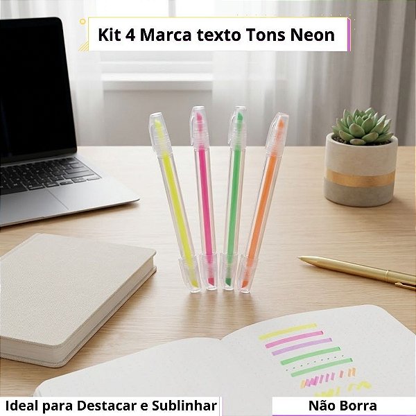 Kit 4 Marca Textos Bazze Neon Slim Cristal Transparente Ponta Chanfrada