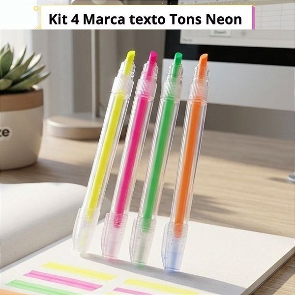 Kit 4 Marca Textos Bazze Neon Slim Cristal Corpo Transparente Ponta Chanfrada para Grifar com Precisão