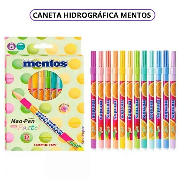Canetinha Hidrográfica Mentos 12 Cores Pastel Compactor Escolar
