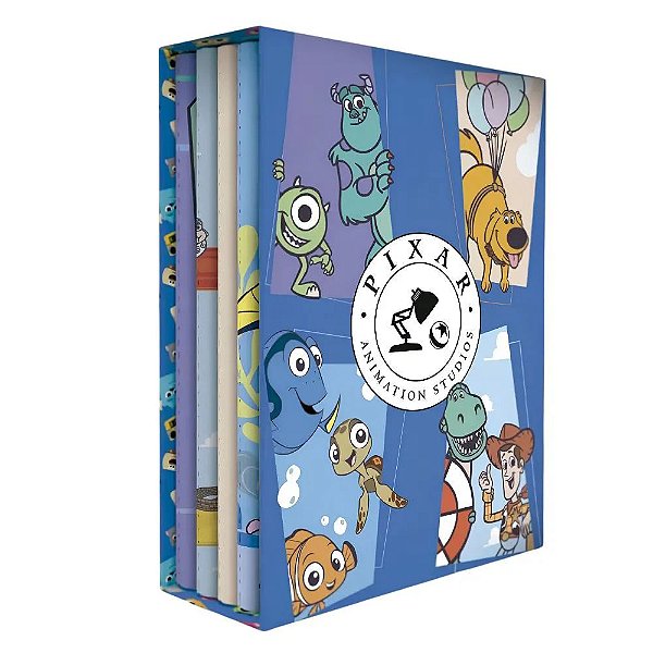 Box com 4 Cadernos Costurados A5 Pixar 48 Folhas Decoradas Animativa Disney