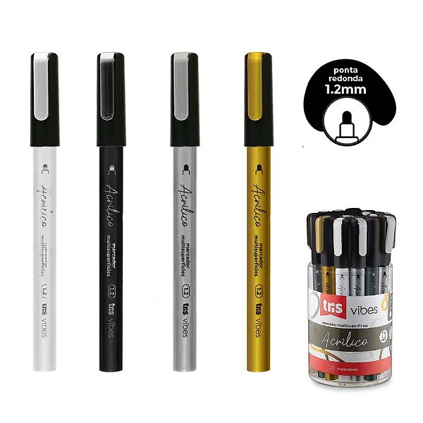 Kit 4 Marcadores Acrílico Multisuperfícies Ponta 1.2mm Tris Vibes