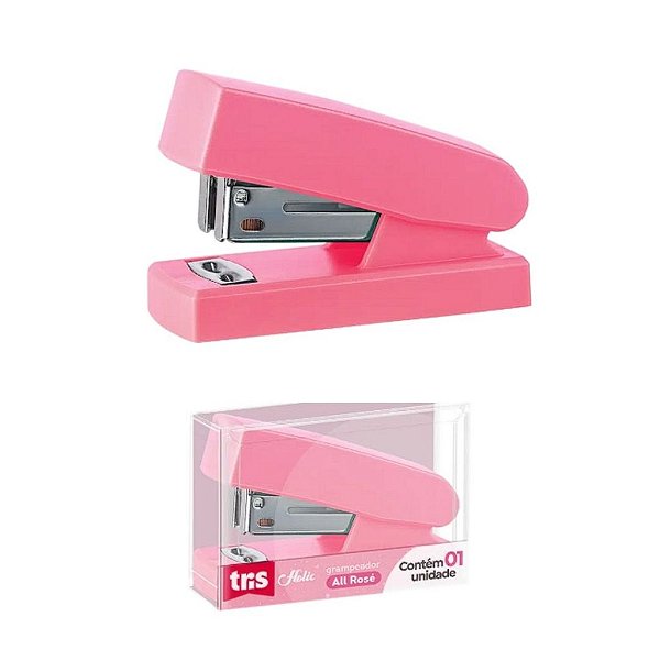Grampeador Mini Tris Holic All Rosé Com Acabamento Fosco E Elegante Para Grampos 26/6