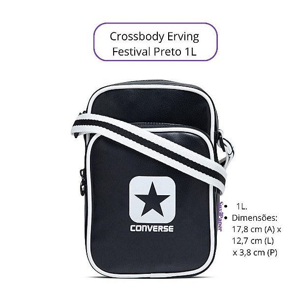 Crossbody Erving Festival Preto 1L Converse Couro Ecológico