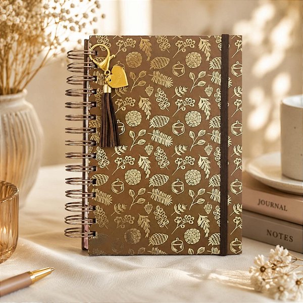 Caderno Buendia Florologia Castanha A5 Reposicionável 100 Folhas Decoradas 120g