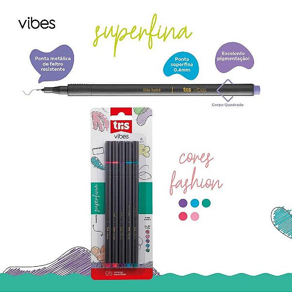 Caneta Superfina Tris Vibes Fashion Kit 5 Cores 0.4mm Para Planner e Lettering
