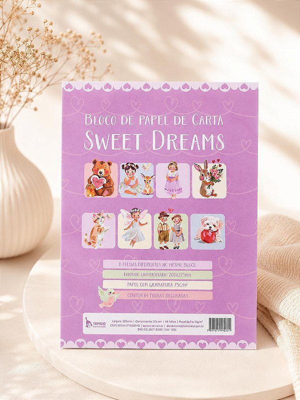 Bloco de Papel de Carta Sweet Dreams com 64 Folhas Decoradas Universitário