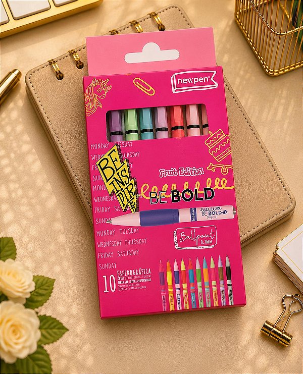 Kit Canetas Esferográficas Be Bold Perfumadas  Fruit Edition NewPen 10 Cores 0.7mm