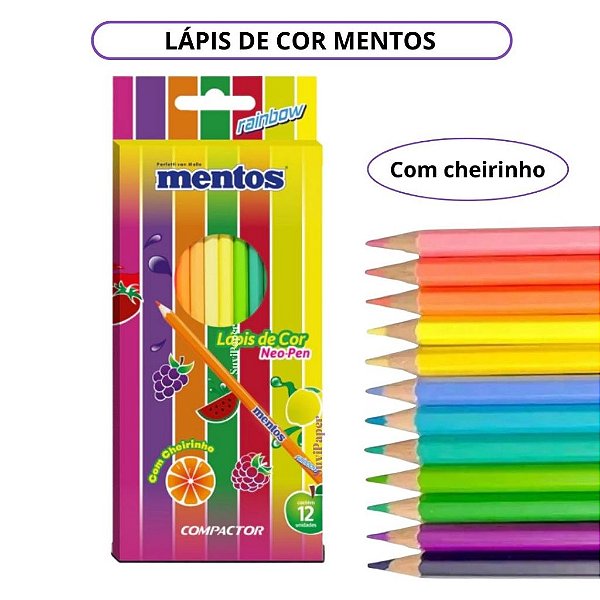 Lápis de Cor Mentos Compactor 12 Cores Neon com Cheirinho Escolar