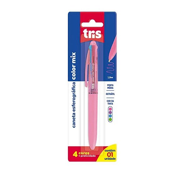 Caneta Esferografica 4 Cores ColorMix Fashion 1.0mm Retrátil Tris Tinta Colorida 1 Unidade
