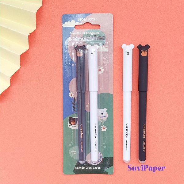 Blister 2 Canetas Gel Apagável 0.7mm Ursinhos Léo e Léo - Tinta Azul e Preto