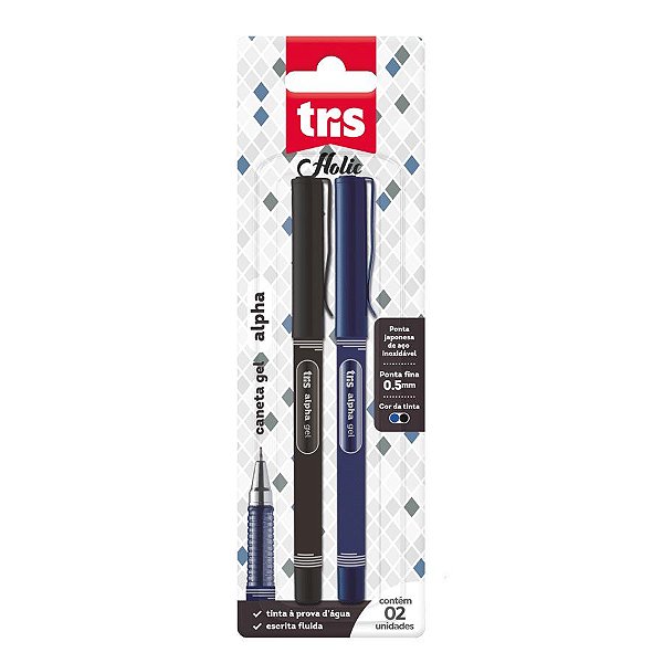 Caneta Gel Alpha Holic Fancy – Azul e Preto – 0,5mm – Cartela C/2 un – Tris