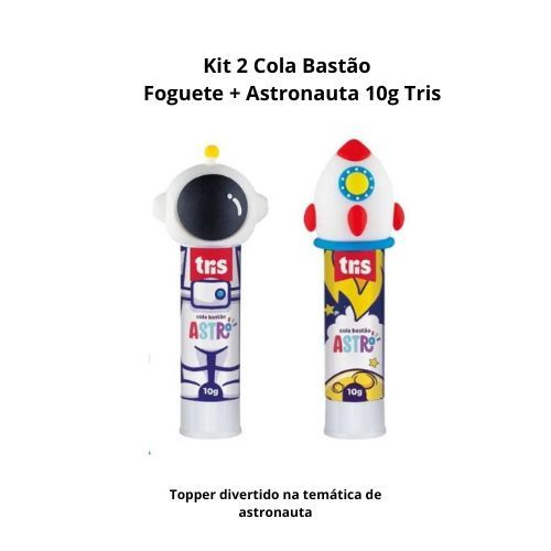 Kit 2 Cola Bastão Astro Foguete + Astronauta Escolar 10g Tris