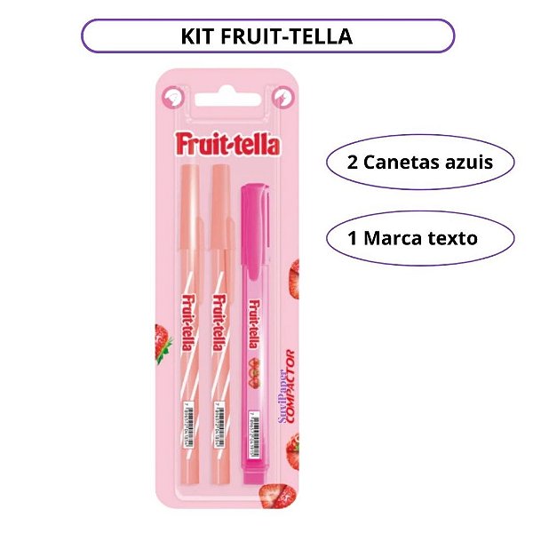 Kit Caneta Esferográfica 0.7 + Marca-Texto Fruit-Tella Compactor com Cheirinho