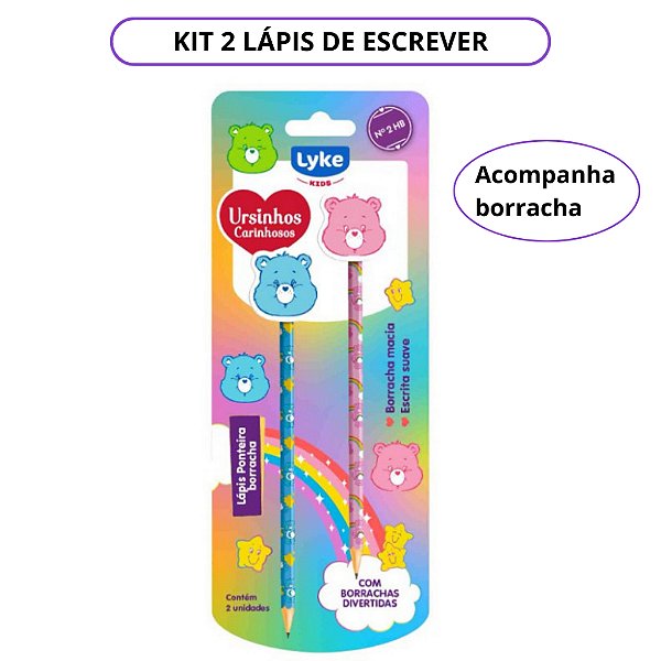Lápis Grafite HB Ursinhos Carinhosos Lyke com Borracha Blister 2 Unidades