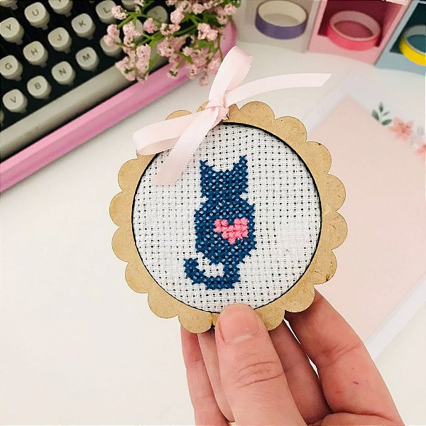 Kit de Ponto Cruz Meu Novo Hobby Retro - Gatinho Bordado Artesanal Decoração