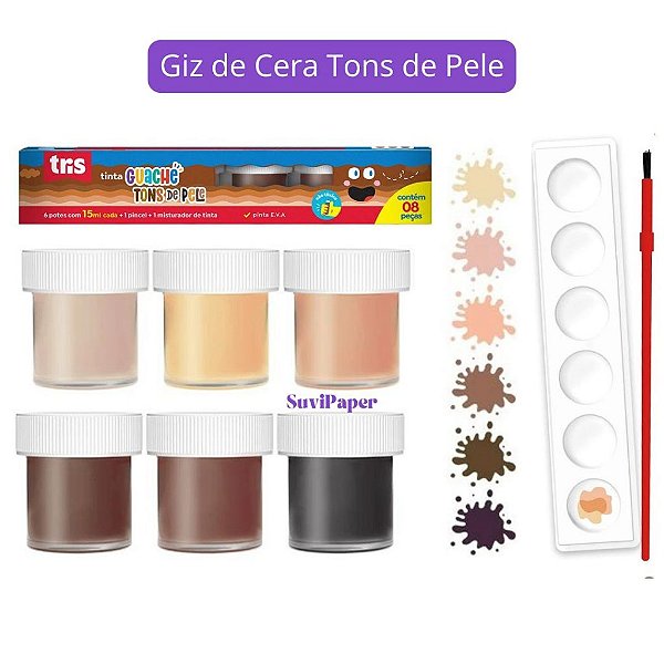 Tinta Guache Escolar Tons de Pele Em Pote de 15ml 6 Cores Pré Escola Tris