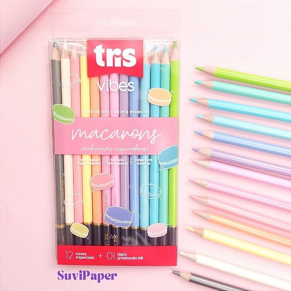Lápis de Cor VIbes Tons Macarrons Estojo com 12 Cores Pastéis + 1 Lápis Graduado 6B Tris