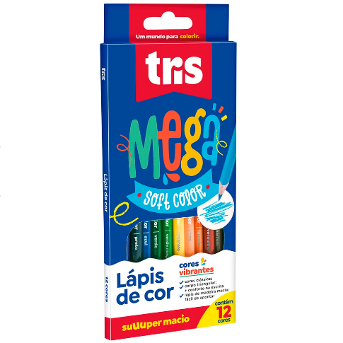 Lápis de Cor 12 Cores Escolar Cores Vibrantes Mega Soft Color Tris Caixa com 12 Lápis Triangulares