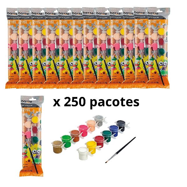 Kit 250 Pcte Tinta Guache Escolar Mini Bazze Com 12 Cores 3ml