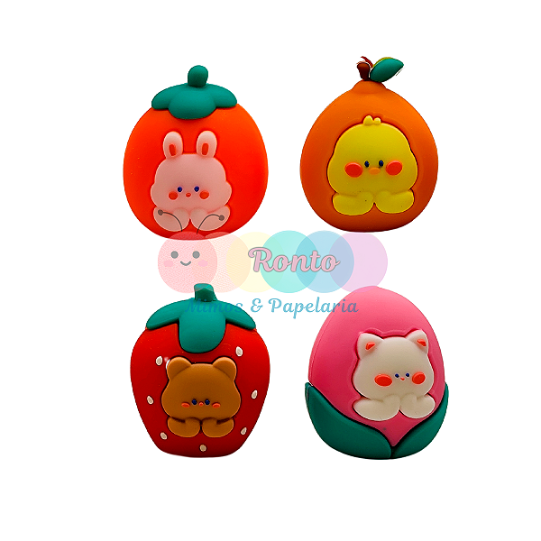 Apontado De Lápis Formato De Frutas Com Borracha Kit Com 4